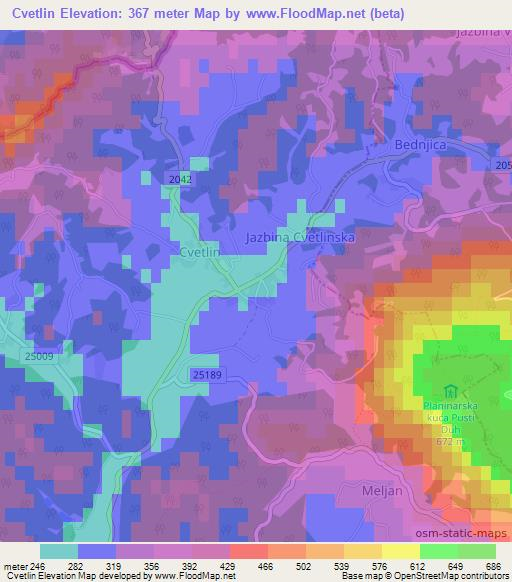 Cvetlin,Croatia Elevation Map