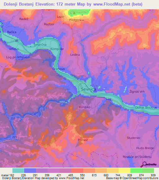 Dolenji Bostanj,Slovenia Elevation Map