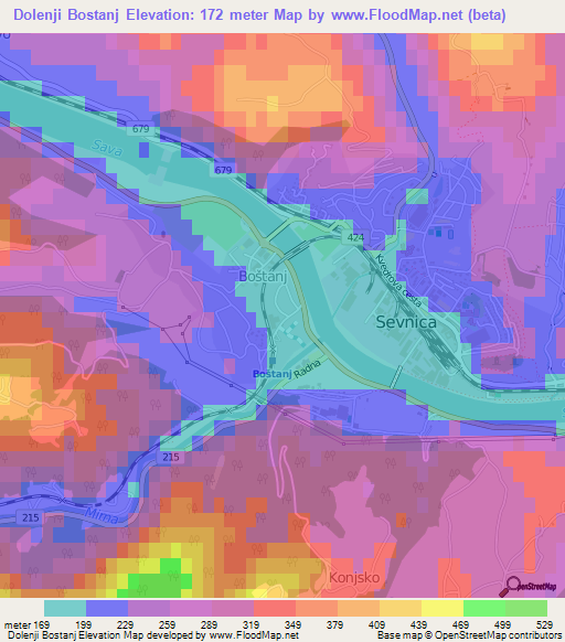 Dolenji Bostanj,Slovenia Elevation Map