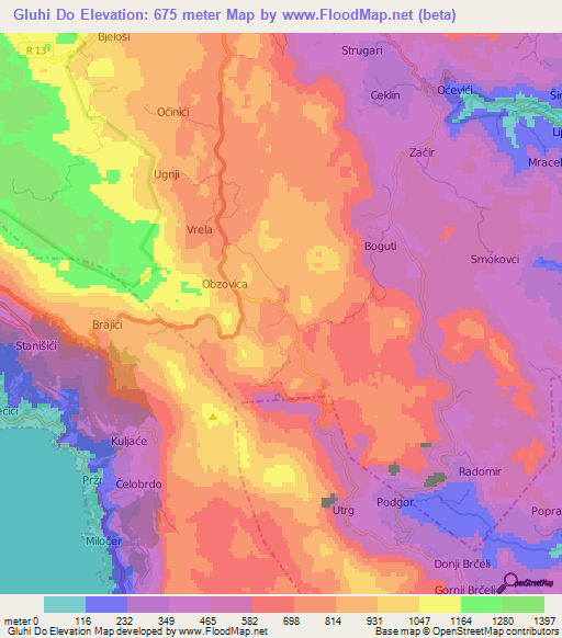 Gluhi Do,Montenegro Elevation Map