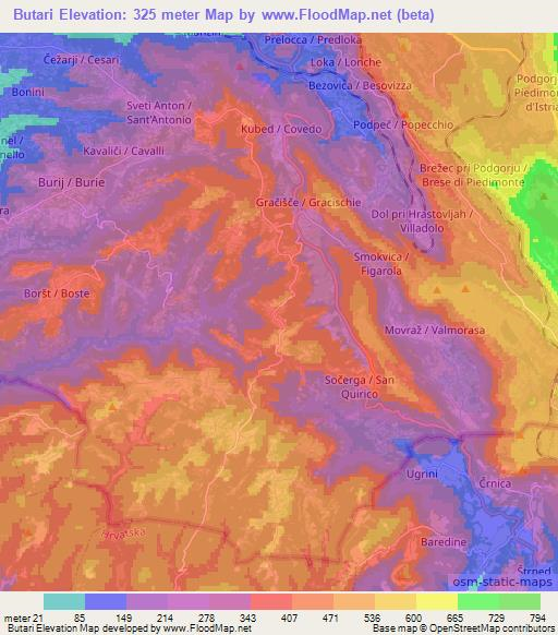 Butari,Slovenia Elevation Map