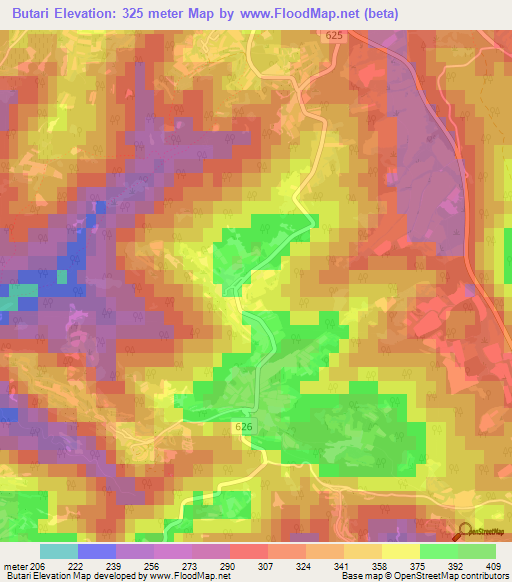 Butari,Slovenia Elevation Map