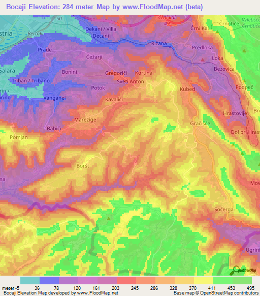 Bocaji,Slovenia Elevation Map