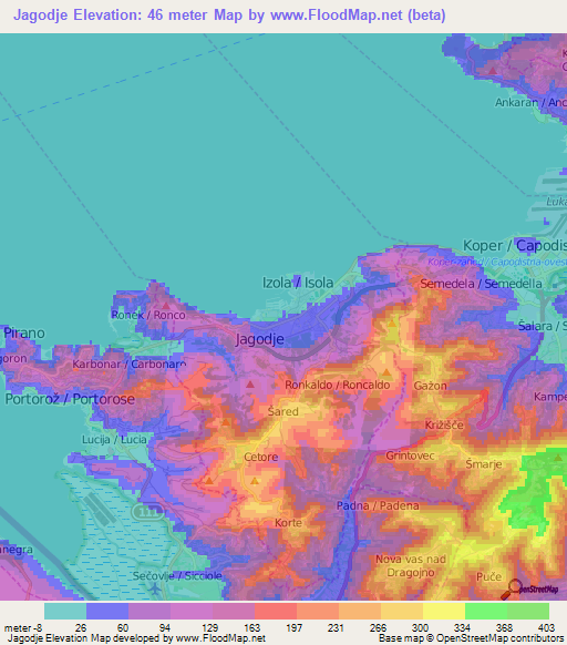 Jagodje,Slovenia Elevation Map