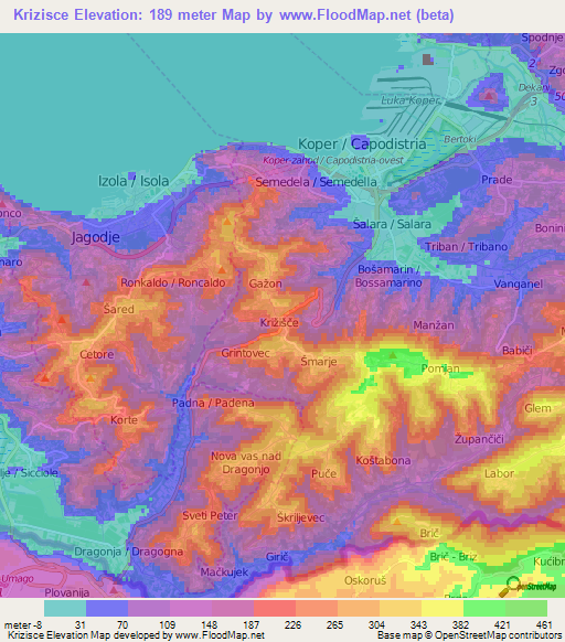 Krizisce,Slovenia Elevation Map