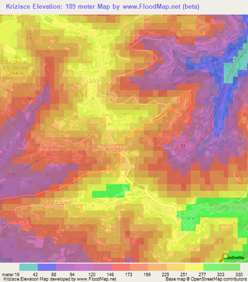 Krizisce,Slovenia Elevation Map