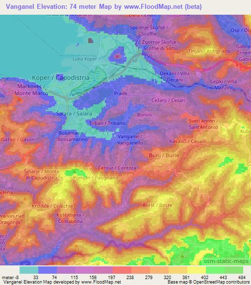 Vanganel,Slovenia Elevation Map