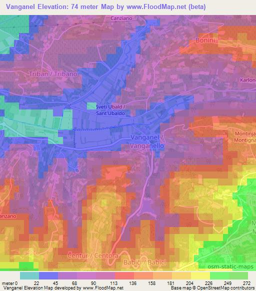 Vanganel,Slovenia Elevation Map