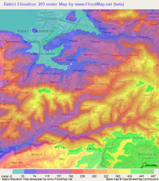 Babici,Slovenia Elevation Map