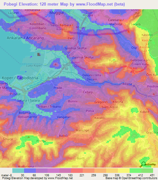 Pobegi,Slovenia Elevation Map