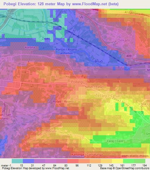 Pobegi,Slovenia Elevation Map