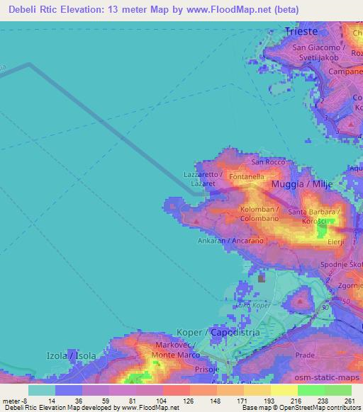 Debeli Rtic,Slovenia Elevation Map