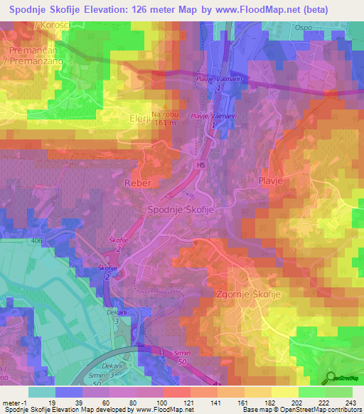 Spodnje Skofije,Slovenia Elevation Map