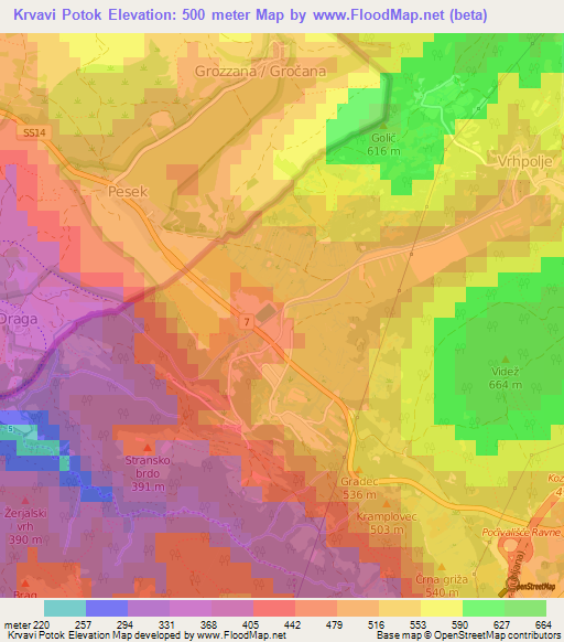 Krvavi Potok,Slovenia Elevation Map