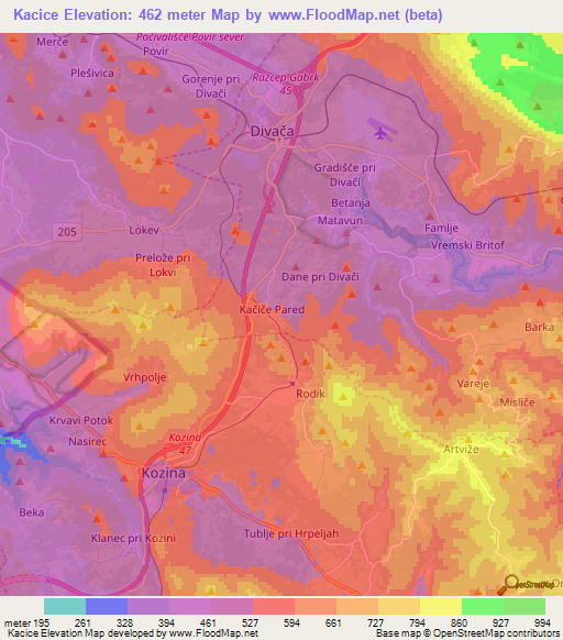 Kacice,Slovenia Elevation Map