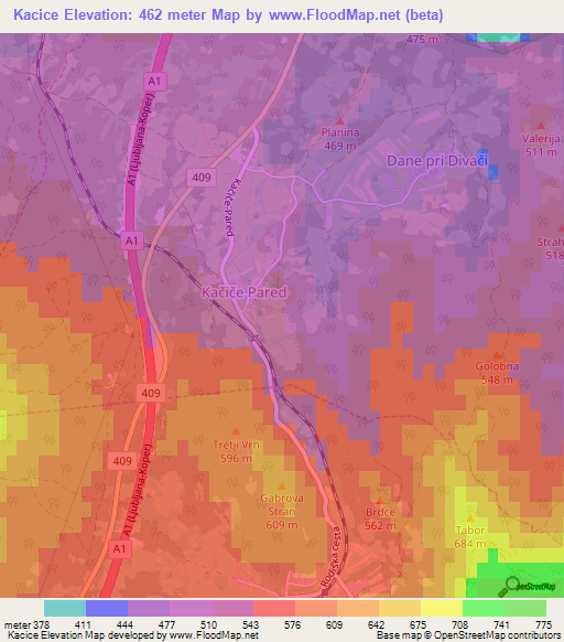 Kacice,Slovenia Elevation Map