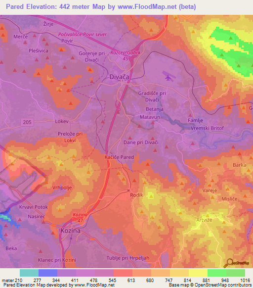 Pared,Slovenia Elevation Map