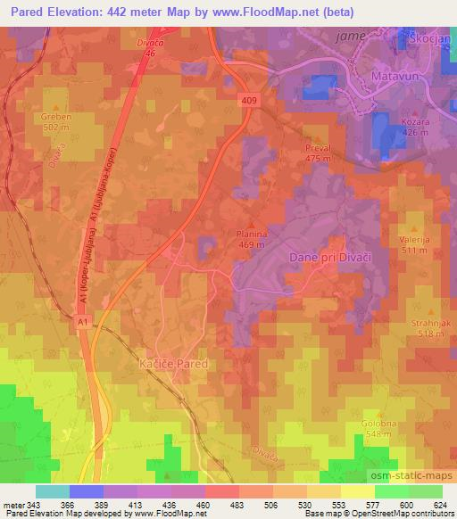 Pared,Slovenia Elevation Map