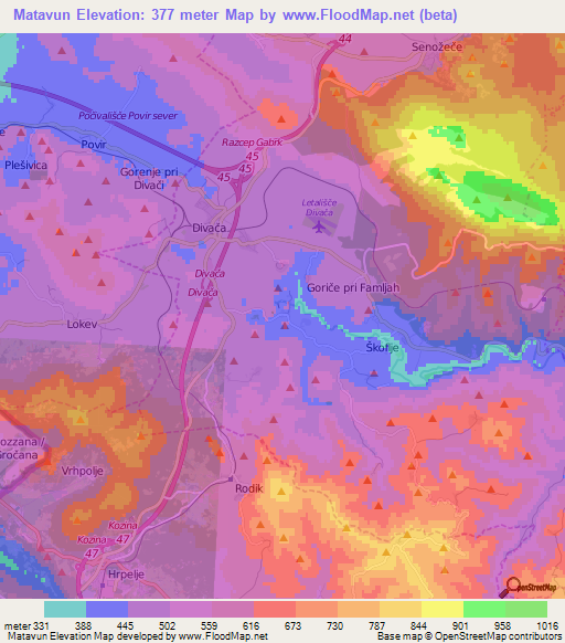 Matavun,Slovenia Elevation Map