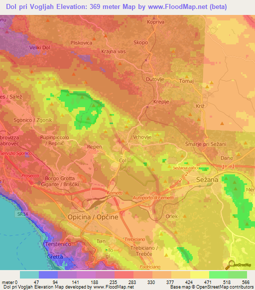 Dol pri Vogljah,Slovenia Elevation Map