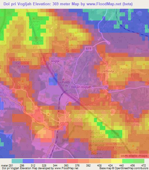 Dol pri Vogljah,Slovenia Elevation Map