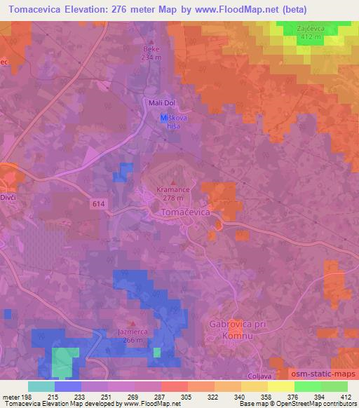 Tomacevica,Slovenia Elevation Map