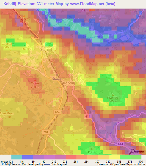 Kobdilj,Slovenia Elevation Map