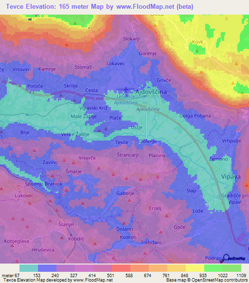 Tevce,Slovenia Elevation Map