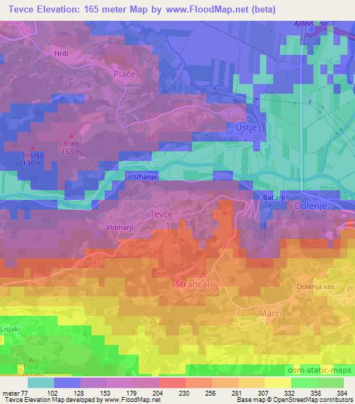 Tevce,Slovenia Elevation Map