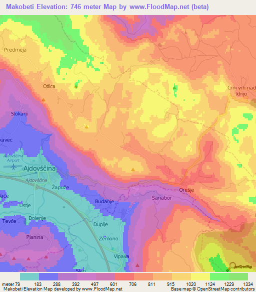 Makobeti,Slovenia Elevation Map