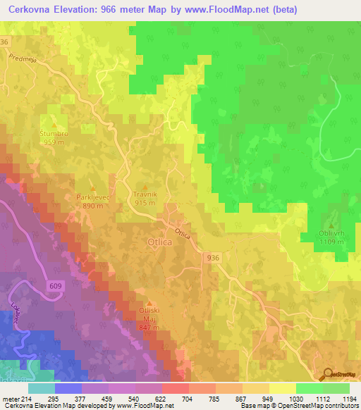 Cerkovna,Slovenia Elevation Map