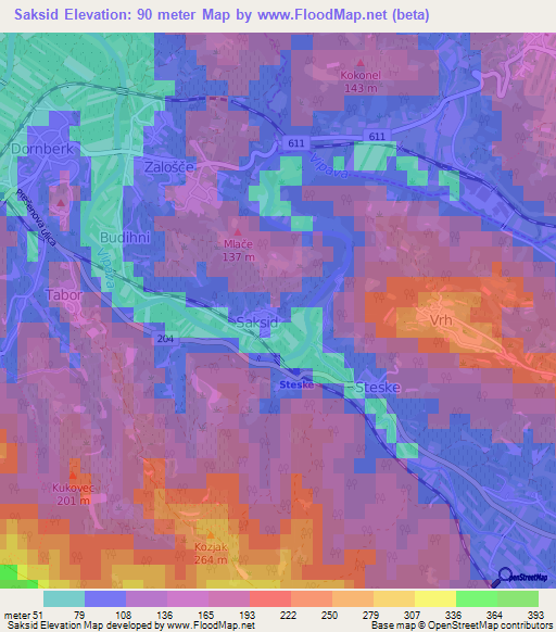 Saksid,Slovenia Elevation Map