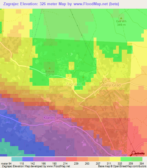 Zagrajec,Slovenia Elevation Map