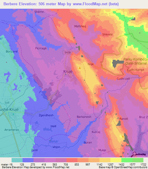 Berbere,Albania Elevation Map