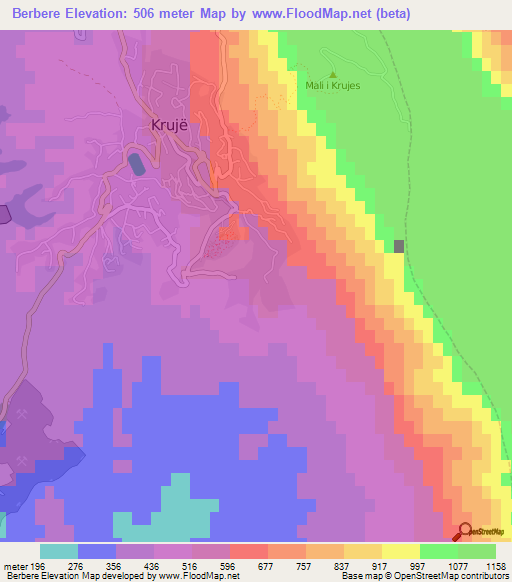 Berbere,Albania Elevation Map