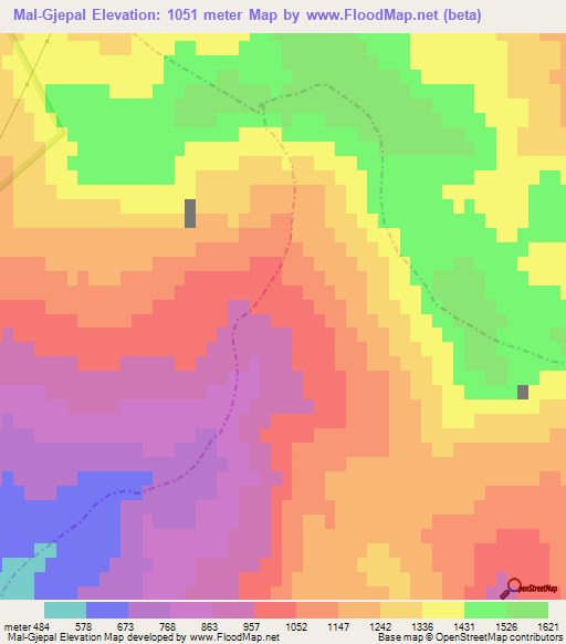 Mal-Gjepal,Albania Elevation Map