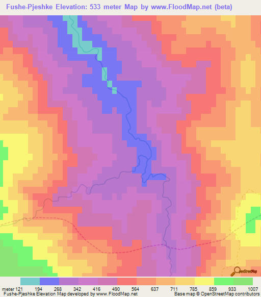 Fushe-Pjeshke,Albania Elevation Map