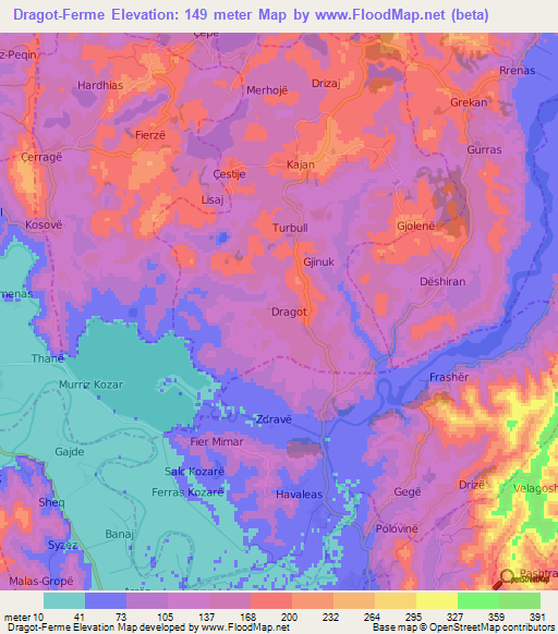 Dragot-Ferme,Albania Elevation Map