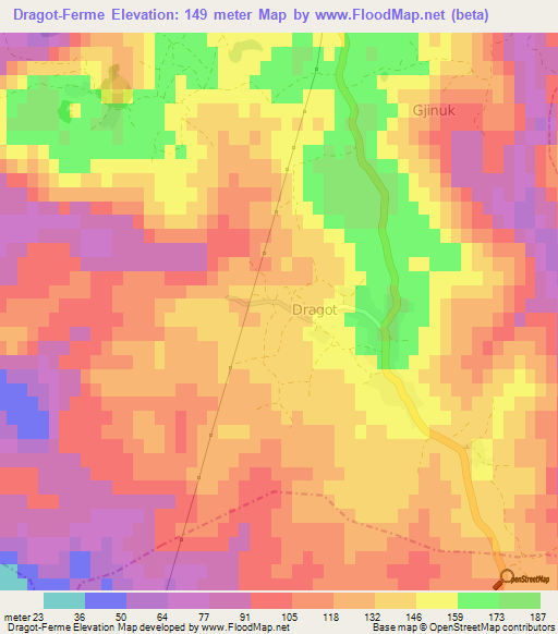 Dragot-Ferme,Albania Elevation Map