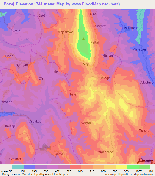 Bozaj,Albania Elevation Map