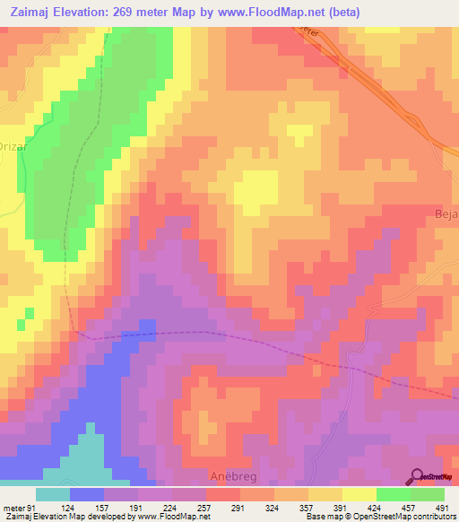 Zaimaj,Albania Elevation Map