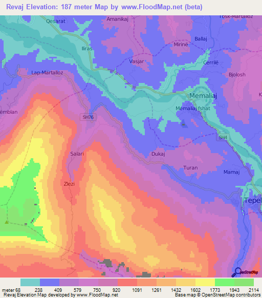 Revaj,Albania Elevation Map