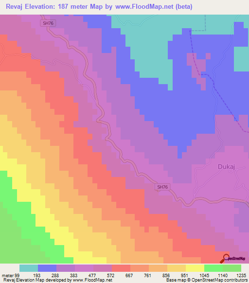 Revaj,Albania Elevation Map