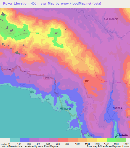 Kokor,Albania Elevation Map