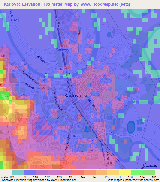 Karlovac,Croatia Elevation Map