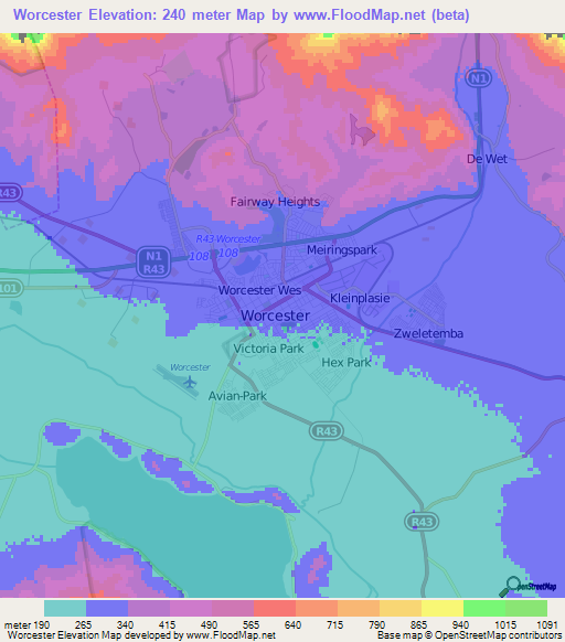 Worcester,South Africa Elevation Map