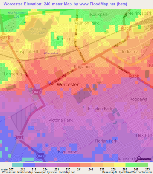 Worcester,South Africa Elevation Map