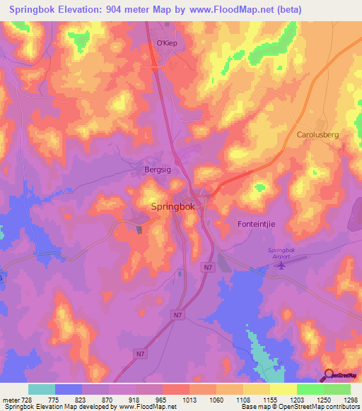 Springbok,South Africa Elevation Map