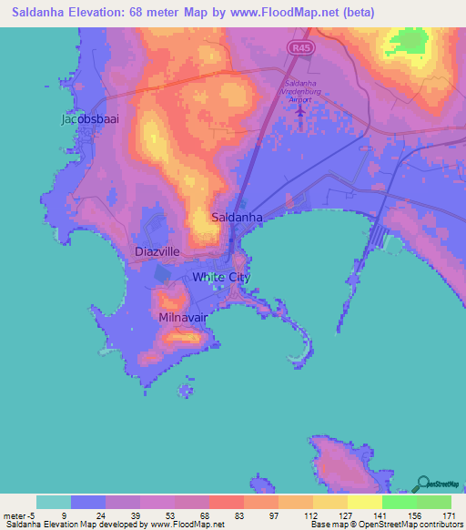 Saldanha,South Africa Elevation Map