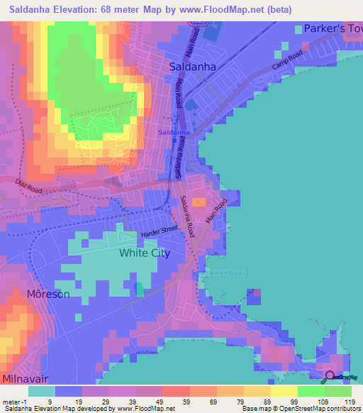 Saldanha,South Africa Elevation Map